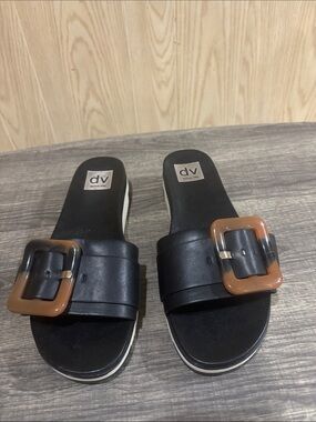 DV by Dolce Vita Black Slide Mules with Brown Tortoiseshell Buckles